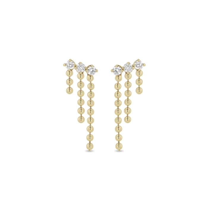 14k Prong Diamond & Bead Chain Waterfall Earrings
