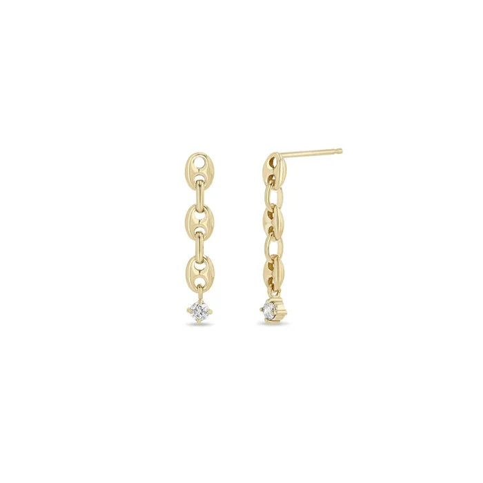 14k Prong Diamond Small Mariner Chain Drop Earrings