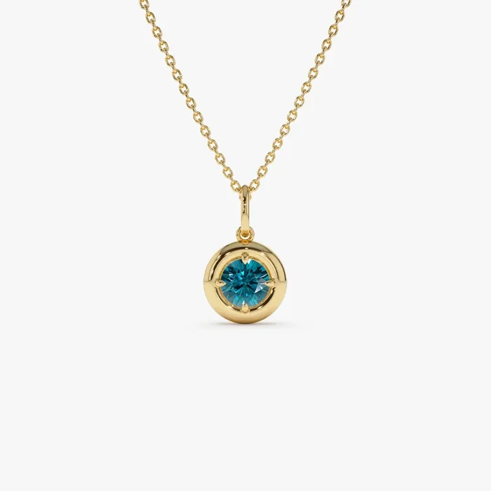 14K Prong Setting Round London Blue Charm Necklace