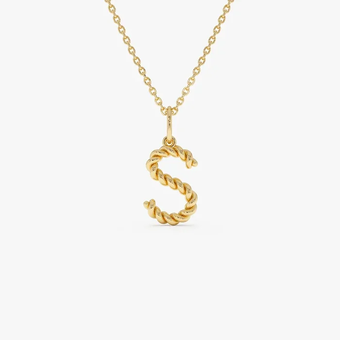 14K Rope Initial Pendant Necklace