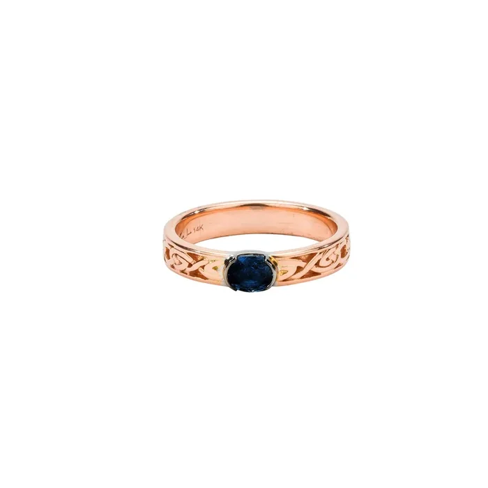 14k Rose Gold and Dark Blue Sapphire Devotion Knot ‘Fern’ Ring