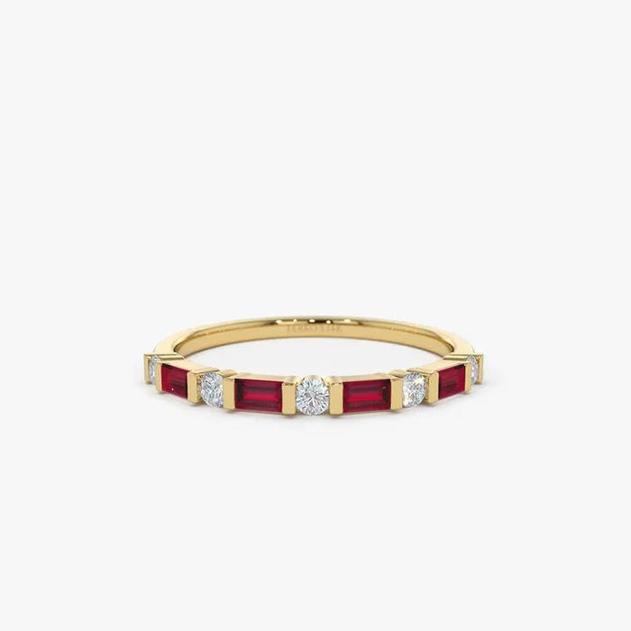 14k Ruby Baguette and Diamond Stackable Wedding Ring