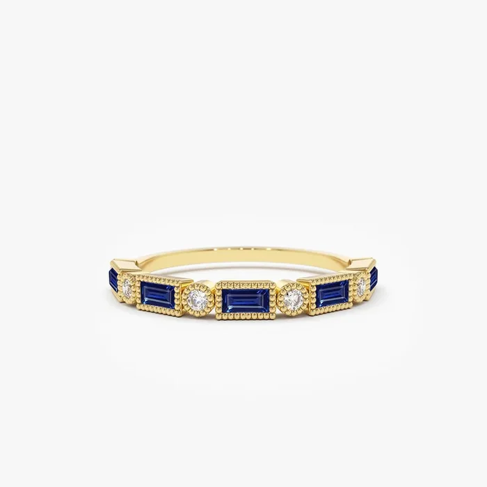 14k Sapphire Baguette and Diamond Ring