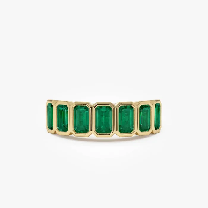14K Seven Stone Bezel Setting Emerald RIng