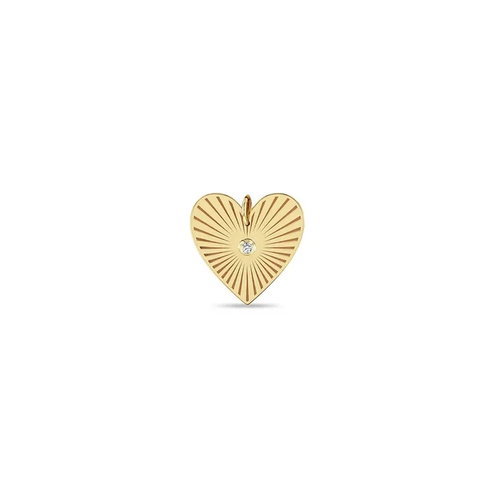 14k Single Large Radiant Heart Diamond Bezel Medallion Charm Pendant