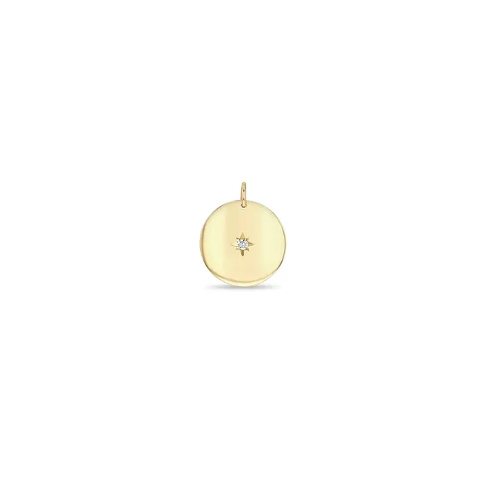 14k Single Star Set Diamond Small Aura Disc Charm