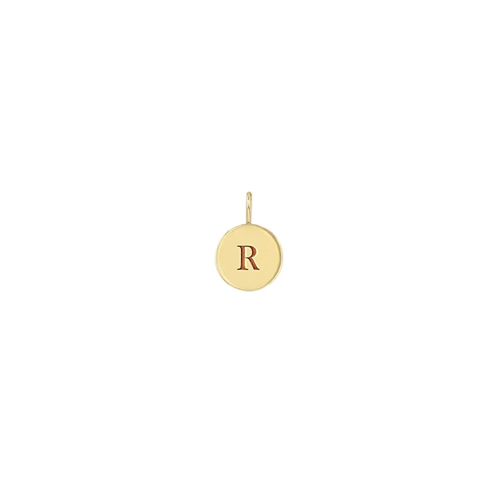 14k Small Engraved Initial Disc Charm Pendant