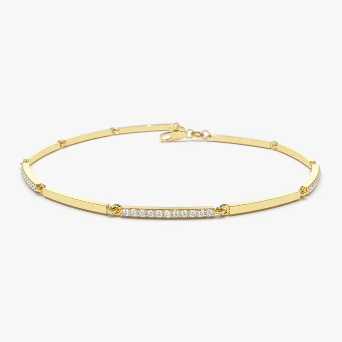 14k Solid Gold & Pave Diamond Bar Bracelet