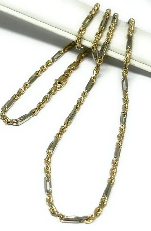 14k Solid Gold 2-Tone Milano Rope “FIGAROPE” Chain 18-24 inches 3mm (FULL SOLID STYLE) (15-21g)