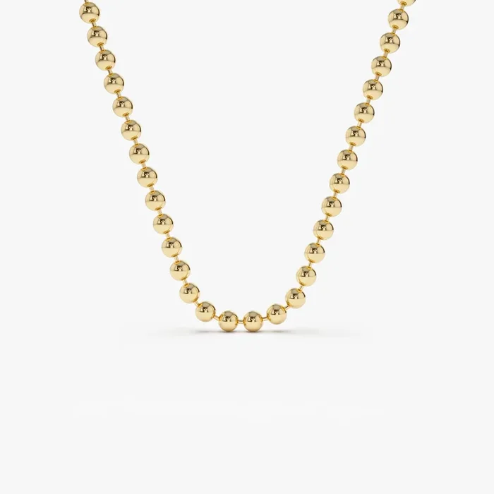 14K Solid Gold 2MM Bead Chain Necklace
