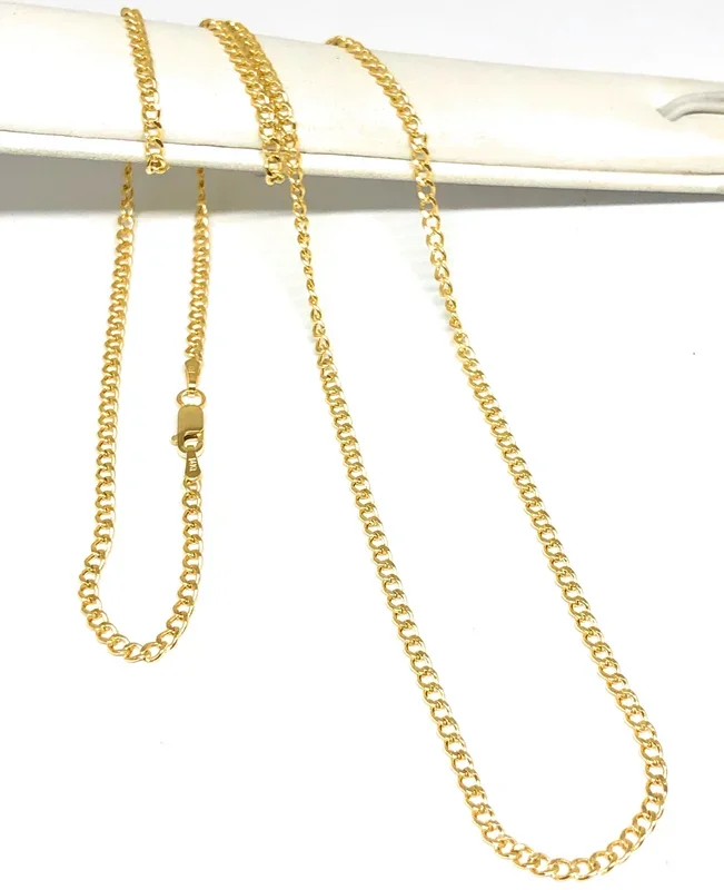 14k Solid Gold Cuban CURB Link Chain 18-24 inches 2.5mm (Semi-Hollow Style)