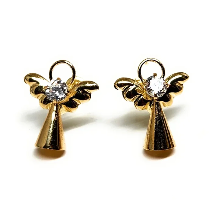 14k Solid Gold Cubic Zirconia SMALL DAINTY ANGEL CONE Stud Earrings (FCE 32) (MADE IN MX)