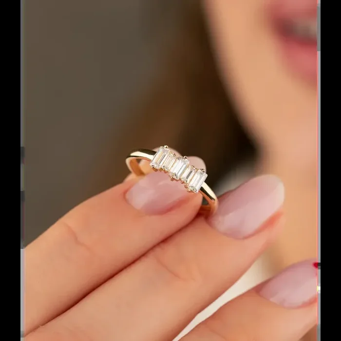 14K Solid Gold CZ Baguette Ring