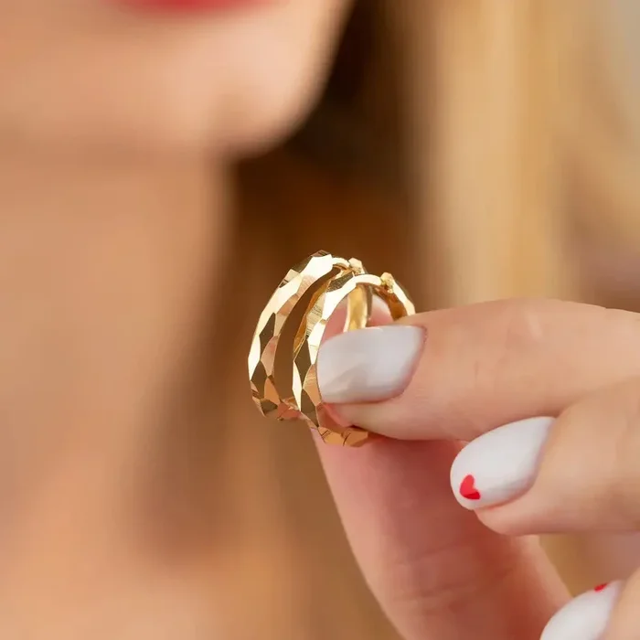 14K Solid Gold Faceted Hoop Earrings | Handcrafted Stackable Hoops for Women