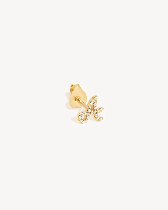 14k Solid Gold Forever Love Diamond Letter Earring