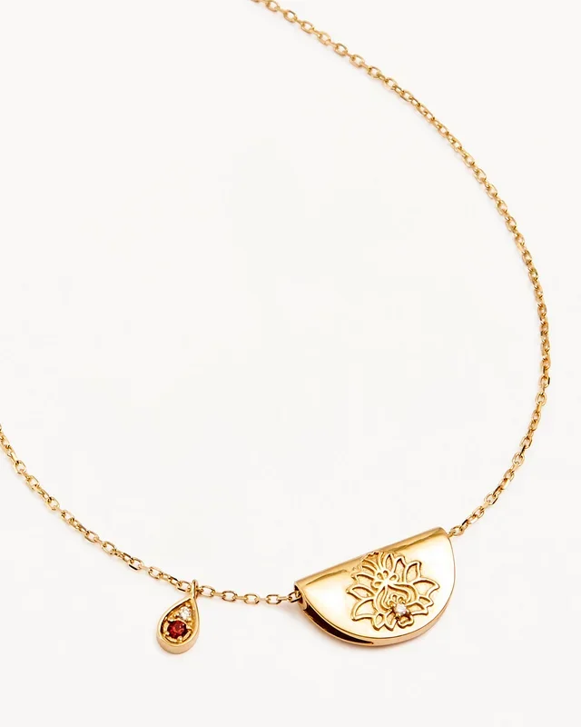 14k Solid Gold Lotus Birthstone Diamond Necklace – January – Garnet