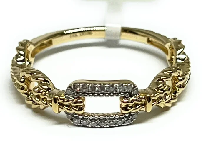14k Solid Gold Round Brilliant Cut Diamond Square Link Statement Ring 0.06ct (FCD 14)