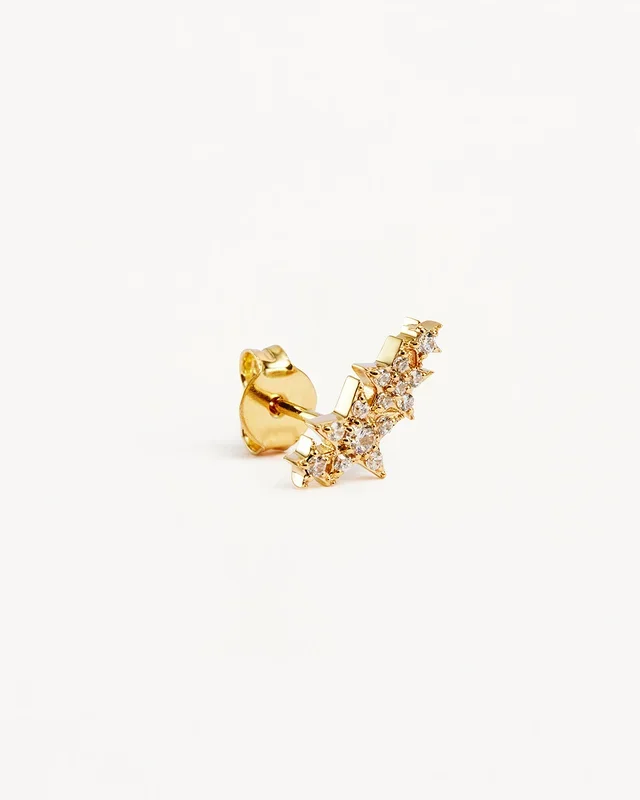 14k Solid Gold Stardust Lab-Grown Diamond Ear Crawler-Left