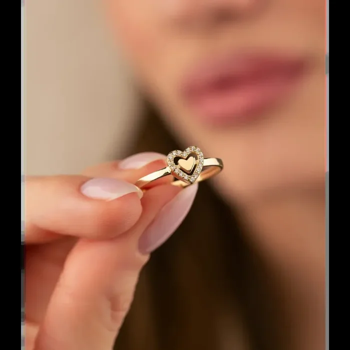14K Solid Gold Twined Heart Ring