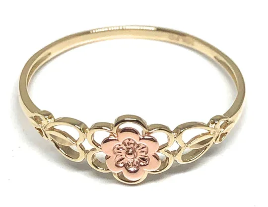 14k Solid Gold Yellow & Rose Gold DAINTY Flower Ring (FC 173)