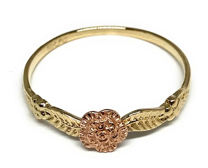 14k Solid Gold Yellow & Rose Gold Flower Dainty Ring (FC 184)