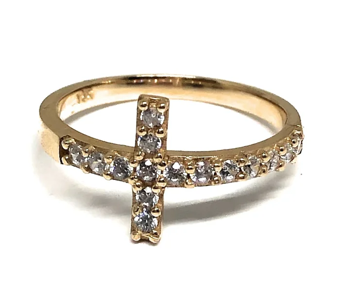 14k Solid Gold Yellow Cross CZ Ring (DISCONTINUED)