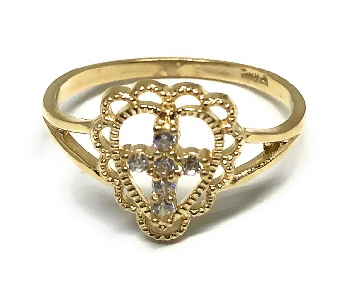 14k Solid Gold Yellow Cross Heart Ring (DISCONTINUED)