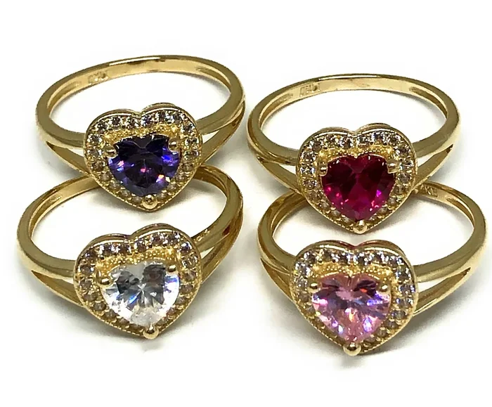 14k Solid Gold Yellow Gold Heart CZ Ring (PINK, PURPLE, RED, WHITE)