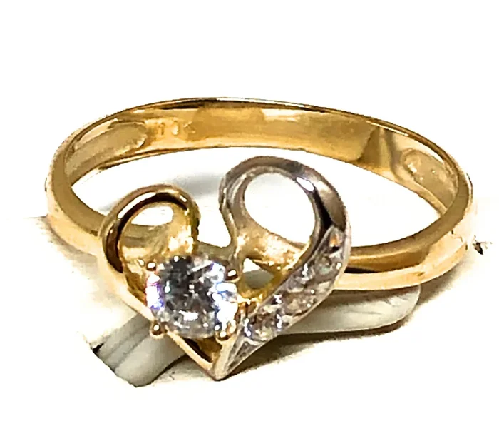 14k Solid Gold Yellow Gold Heart White CZ Ring