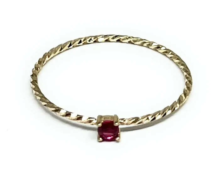 14k Solid Gold Yellow Gold Red DAINTY CZ Ring (FC 219)