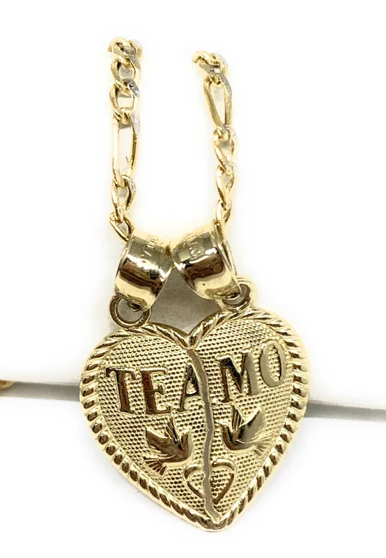 14k Solid Gold Yellow Gold “Te Amo” Heart Split Pendant (LG,MED,SM)