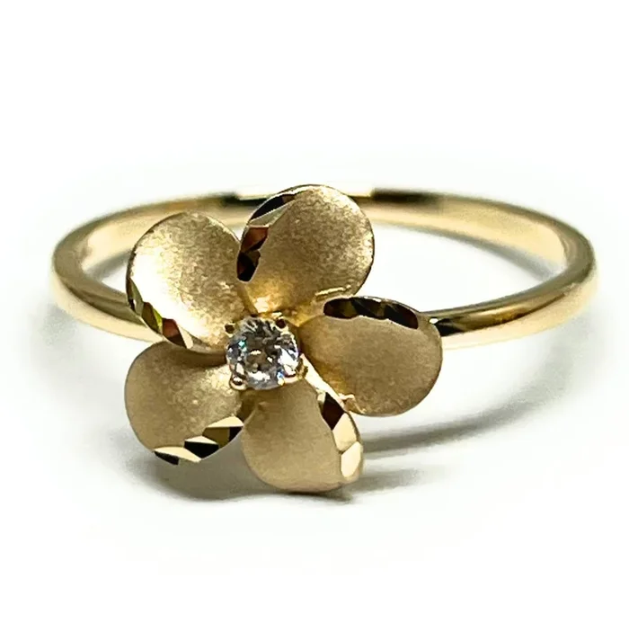 14k Solid Gold Yellow Hibiscus Flower Matte CZ Ring (FC 300)