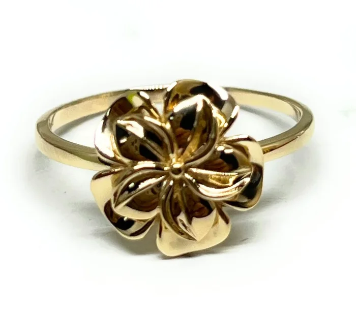 14k Solid Gold Yellow Hibiscus Flower Ring (FC 299)