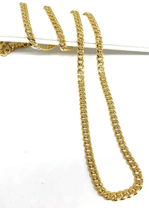 14k Solid Gold Yellow MIAMI Cuban Link Chain 18-24 inches 4.5mm Width (7-9g) (Semi-Hollow Style)