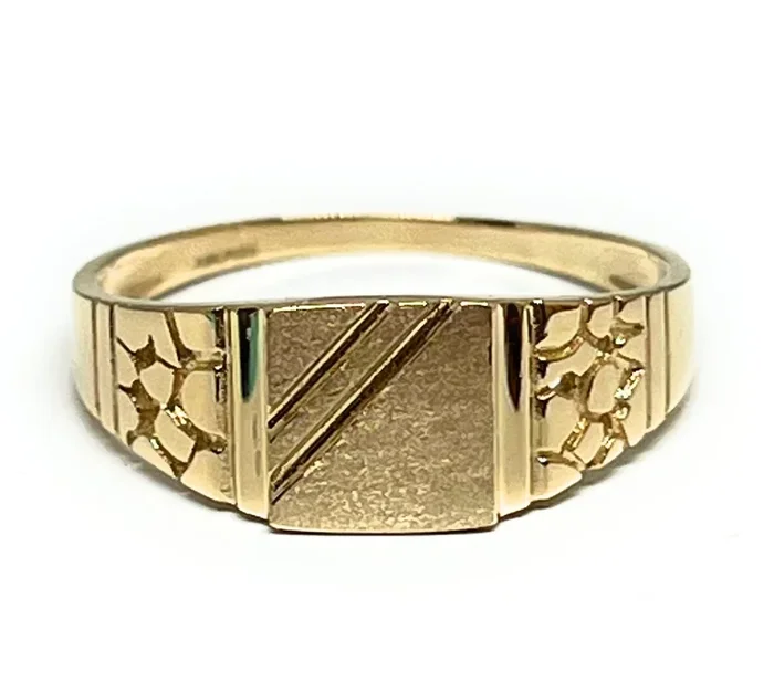 14k Solid Gold Yellow Nugget SQUARE Ring 7.5MM (FC 313)