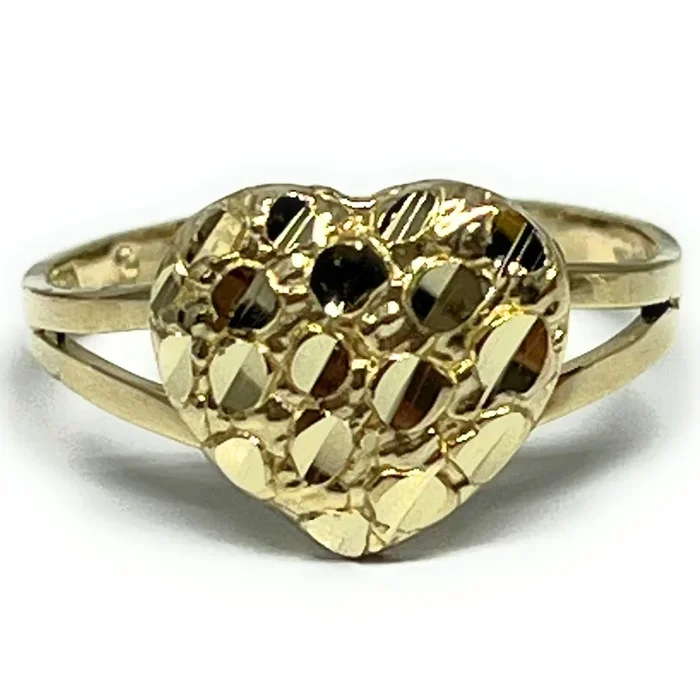 14k Solid Gold Yellow PUFFY Nugget Heart Ring (SM)