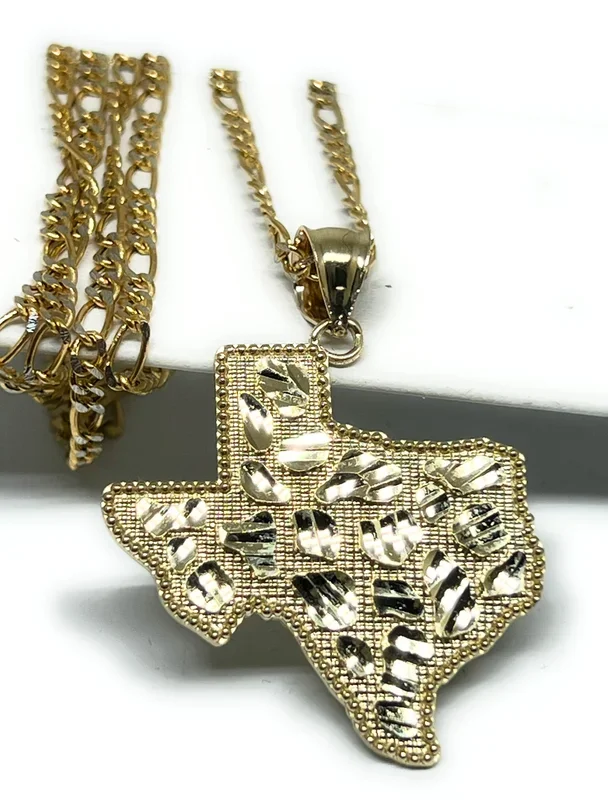 14k Solid Gold Yellow TEXAS NUGGET Pendant Necklace
