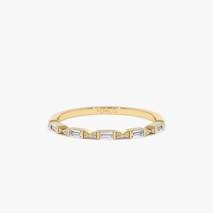 14k Stackable Dainty Baguette Diamond Ring