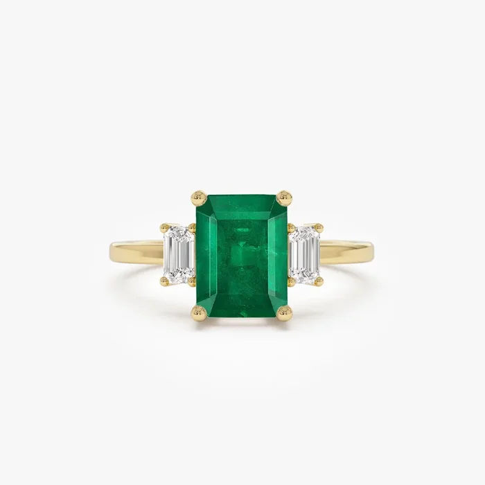14k Three Stone Emerald Engagement Ring