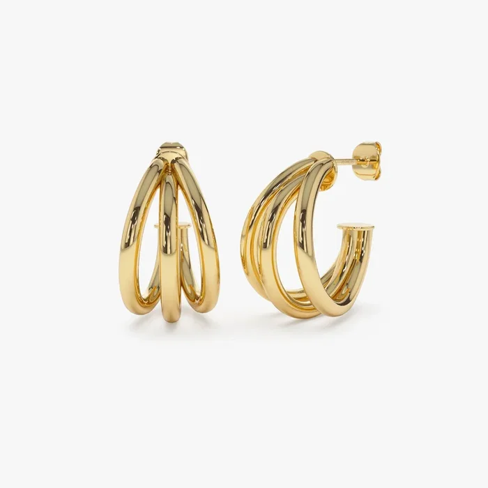 14k Triple Row Hoop Earrings