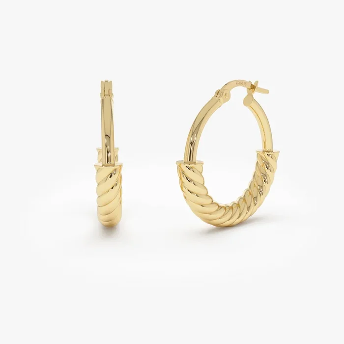 14K Twist Rope Hoop Earrings, Medium Gold Hoops