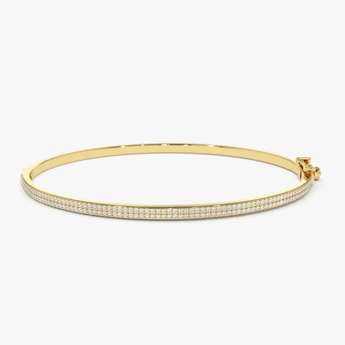 14k Two Row Pave Diamond Bangle Bracelet