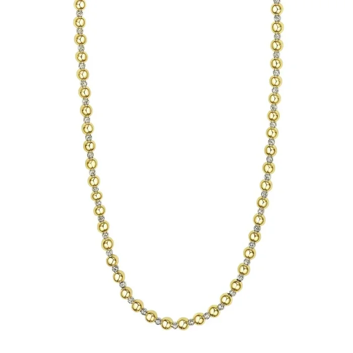 14k Two-Tone Polished and Diamond-Cut Beaded Chain Necklace