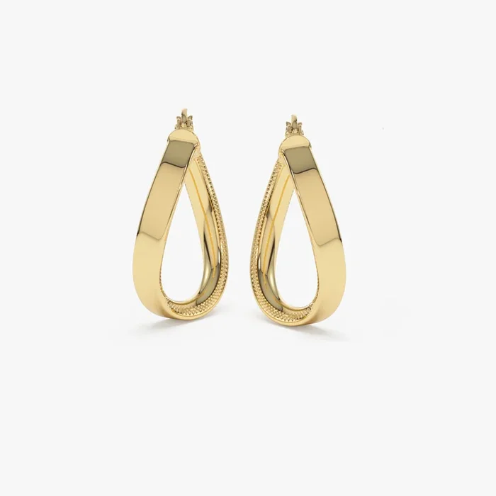 14k Unique Style Latch Back Gold Hoop Earrings