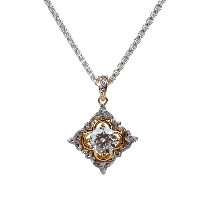 14k White and Yellow Gold Celestial Pendant – Certified Lab Grown 2.05ct Diamond