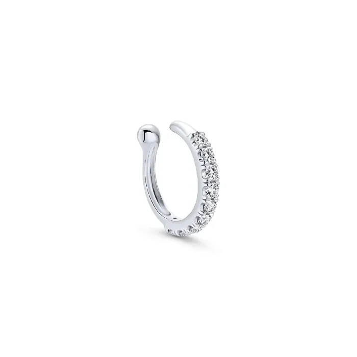 14K White Gold Classic Diamond Earcuff Earrings