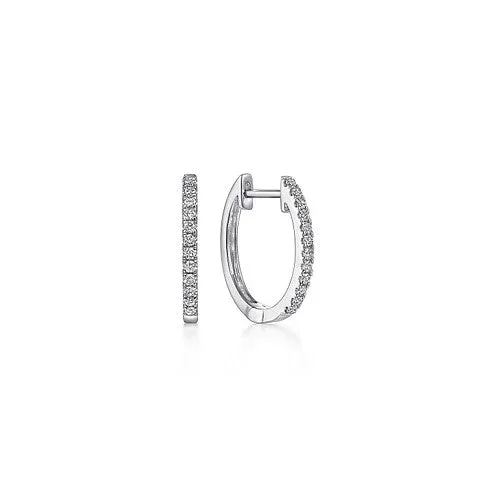 14K White Gold Diamond Classic Huggie Earrings in 15mm