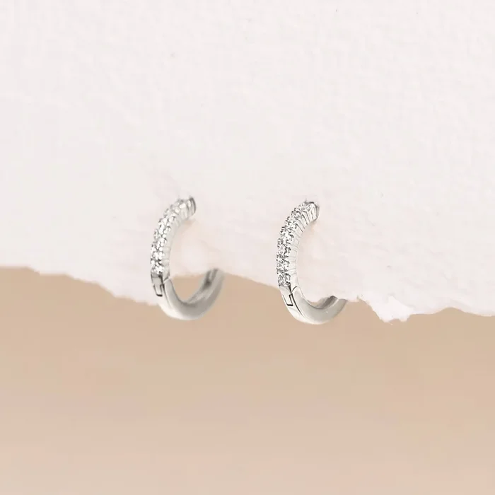 14k White Gold Diamond Huggie Earrings – Susanna