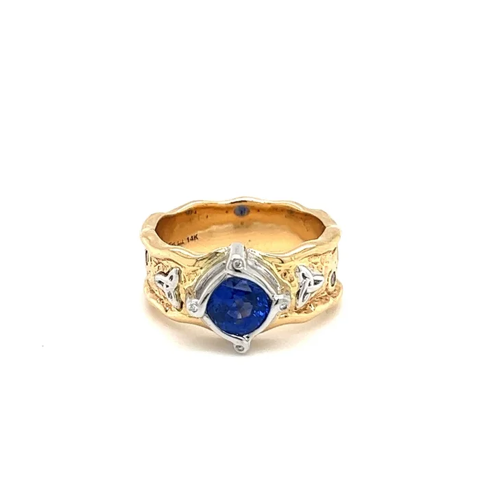 14k Yellow and White Gold Ring with Ceylon AAA Blue Sapphire ‘Rocks ‘n Rivers’ Ring