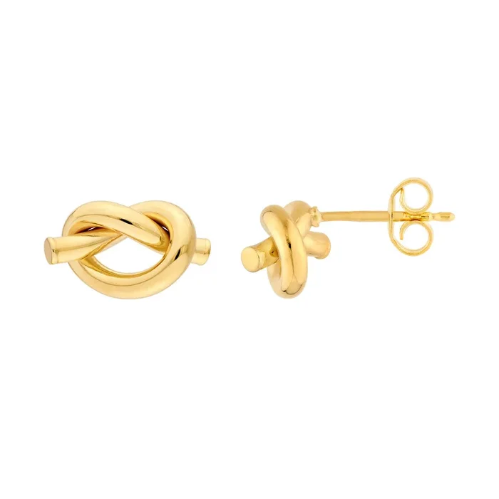14K Yellow Gold 2mm Tube Love Knot Stud Earrings
